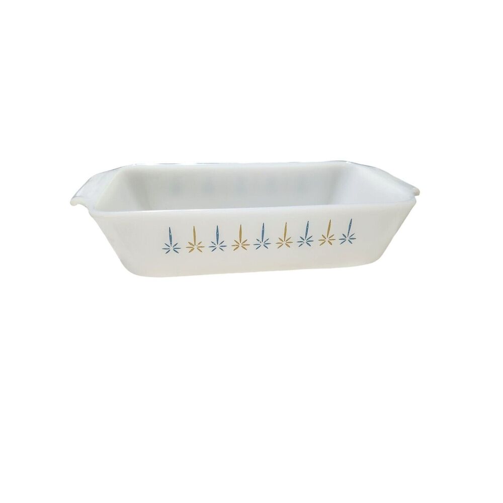 Fire-King Anchor Hocking White‎ Milk Glass Loaf Pan Atomic Starburst Vintage